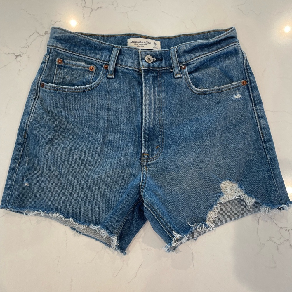 American Eagle Outfitters Distressed Blue Jean Shorts.The 4” Mom Short High Rise
